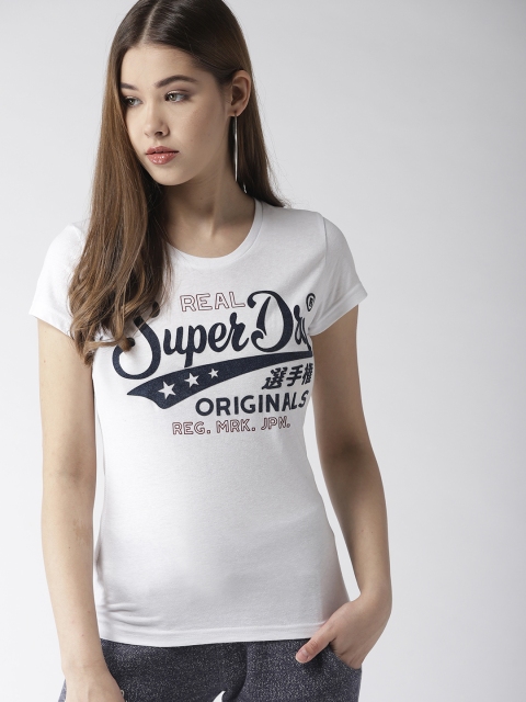 

Superdry Women White Printed Round Neck T-shirt