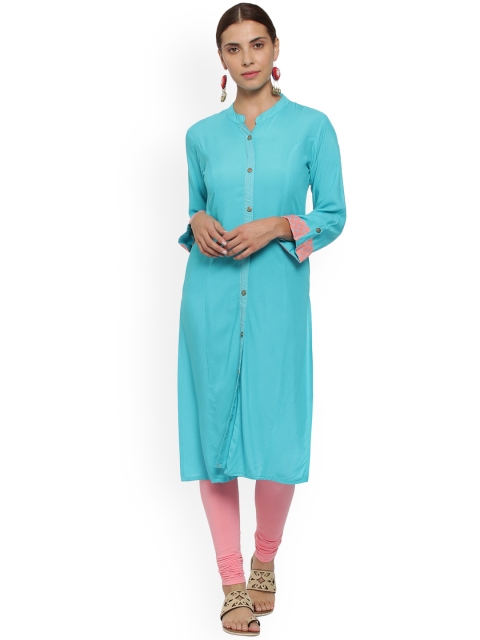 

Soch Women Blue Solid Straight Kurta