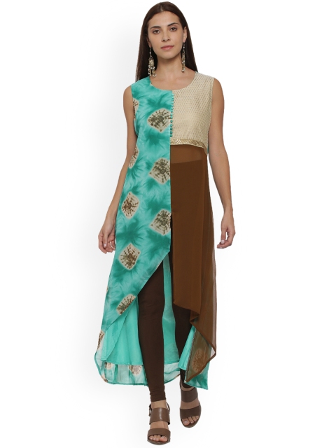 

Soch Women Green & Brown Printed A-Line Kurta