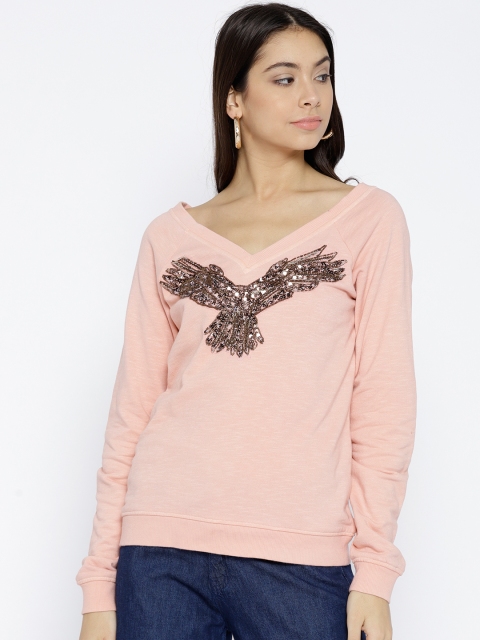 

I AM FOR YOU Women Pink Embellished Sweatshirt