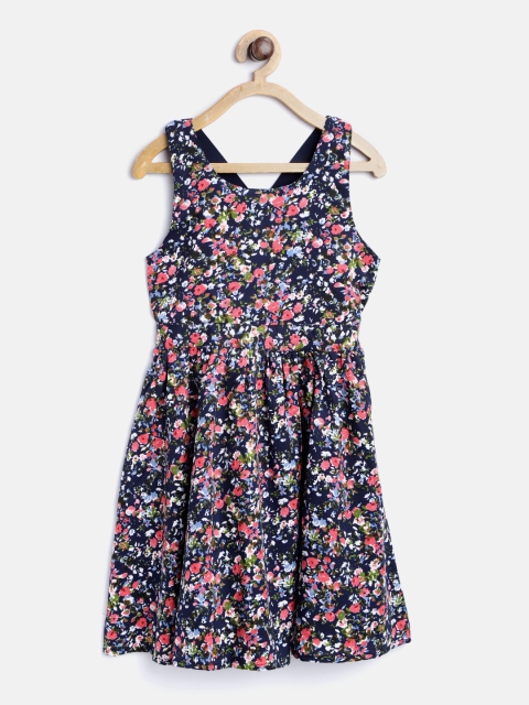 

Nauti Nati Girls Navy Blue & Coral Pink Floral Print Fit & Flare Dress