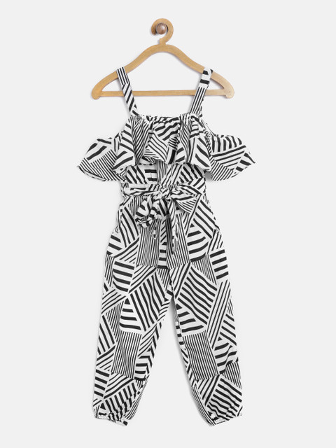 

Nauti Nati Girls White & Black Striped Basic Jumpsuit