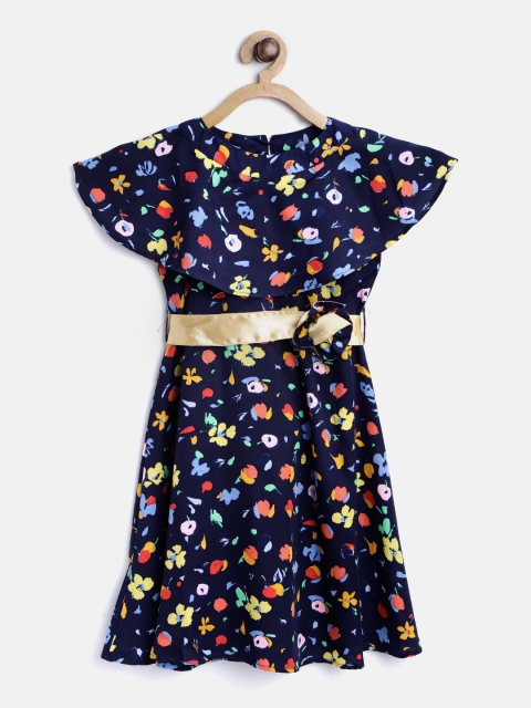 

Nauti Nati Girls Navy Blue Layered Floral Print Fit & Flare Dress