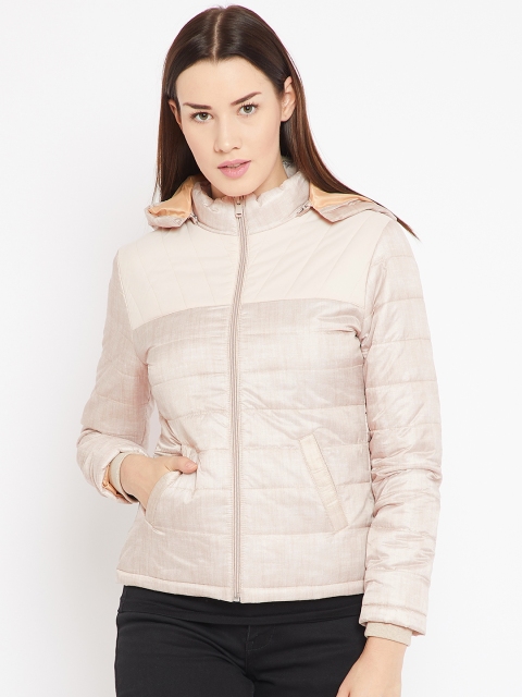 

METTLE Women Beige Solid Hooded Padded Jacket