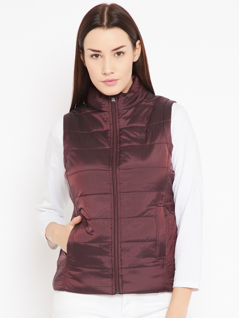 

METTLE Women Burgundy Solid Padded Jacket