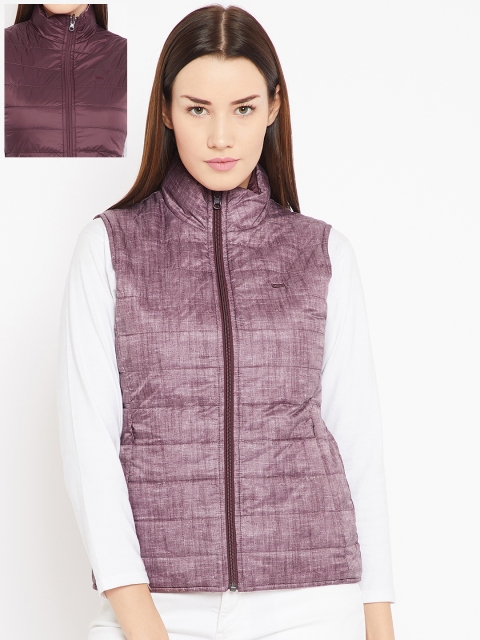 

METTLE Women Burgundy Solid Reversible Padded Jacket