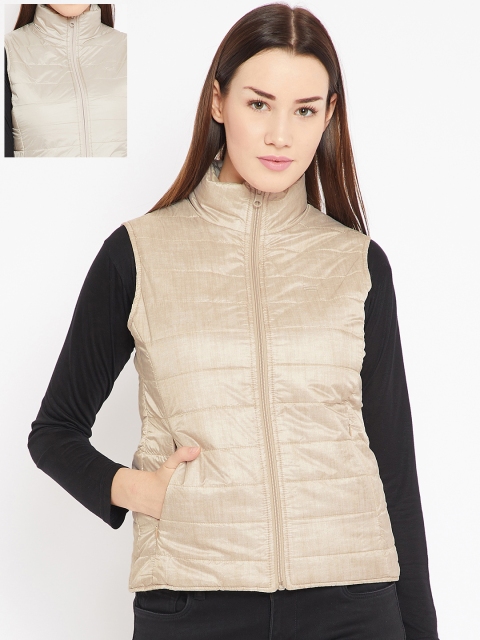 

METTLE Women Beige Solid Reversible Padded Jacket