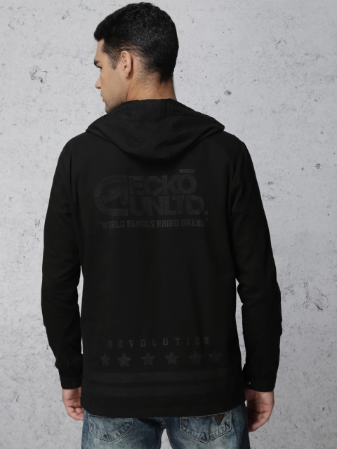 

Ecko Unltd Men Black Back Printed Hooded Tailored Jacket