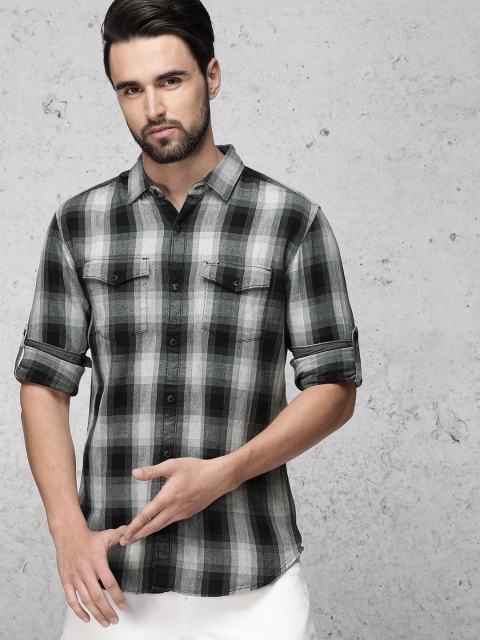 

Ecko Unltd Men Black & Grey Slim Fit Checked Casual Shirt