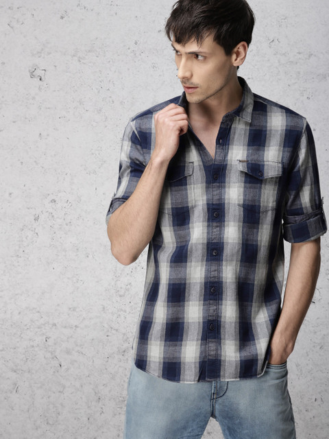 

Ecko Unltd Men Navy Blue & Grey Slim Fit Checked Casual Shirt