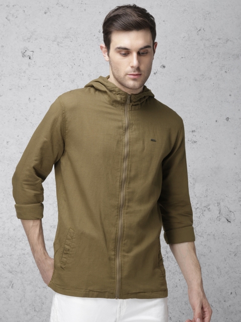 

Ecko Unltd Men Olive Green Regular Fit Solid Hooded Shacket