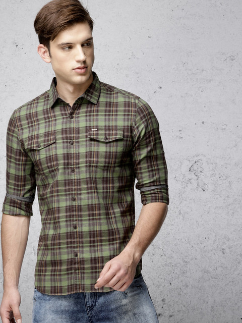 

Ecko Unltd Men Brown & Green Slim Fit Checked Casual Shirt