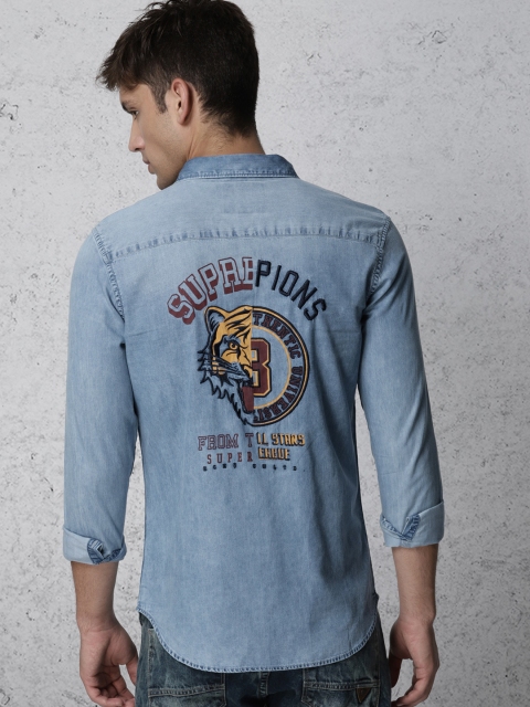 

Ecko Unltd Men Blue Regular Fit Back Printed Denim Casual Shirt