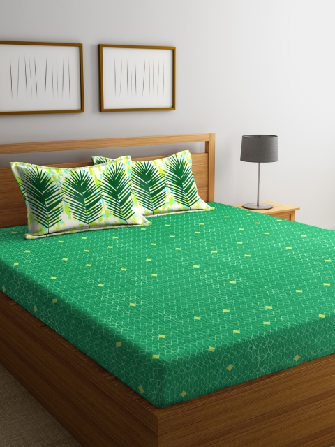 

Portico New York Green & Yellow Fitted 144 TC Cotton 1 Double Bedsheet 2 Pillow Covers