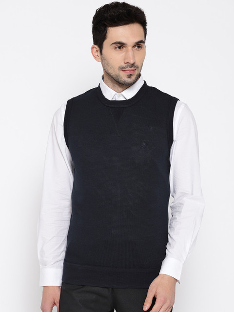 

Indian Terrain Men Navy Blue Solid Sweater Vest