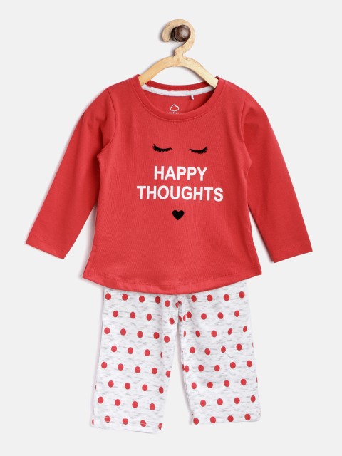 

Sweet Dreams Girls Red & White Printed Night Suit 622578