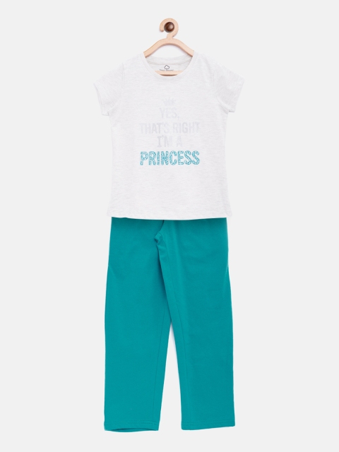 

Sweet Dreams Girls Grey Melange & Teal Green Printed Night Suit 618218