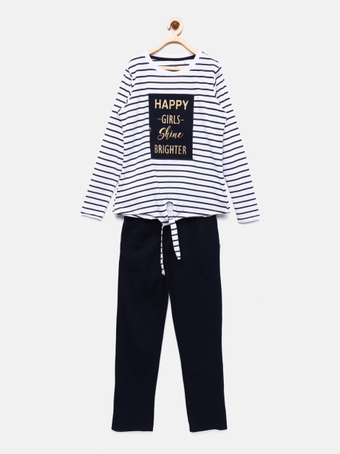 

Sweet Dreams Girls Navy Blue & White Striped Night suit