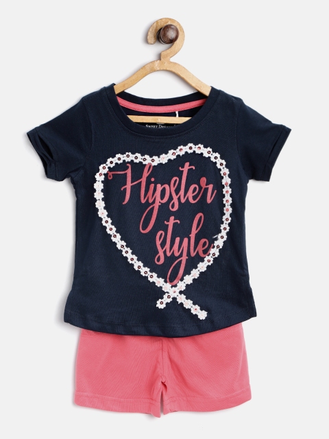 

Sweet Dreams Girls Navy Blue & Pink Printed Night Suit 630178