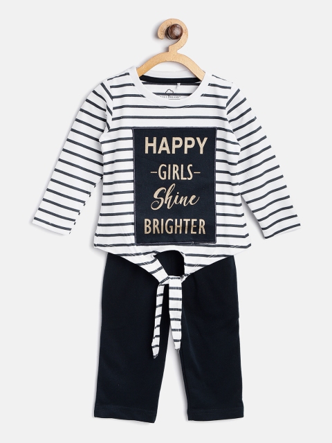 

Sweet Dreams Girls White & Navy Blue Striped Night Suit 621478