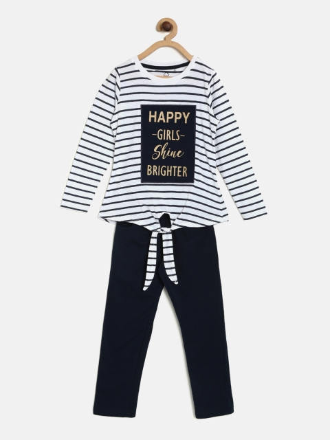 

Sweet Dreams Girls Navy Blue & White Striped Night suit 621478