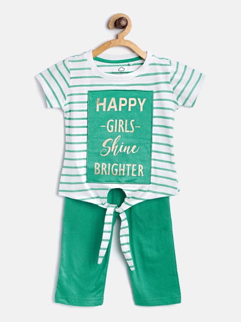 

Sweet Dreams Girls Sea Green & White Striped Night suit