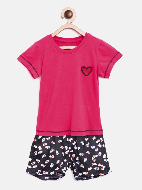 

Sweet Dreams Girls Red & Black Printed Night Suit 611718