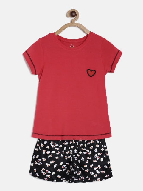 

Sweet Dreams Girls Red & Black Solid Night suit