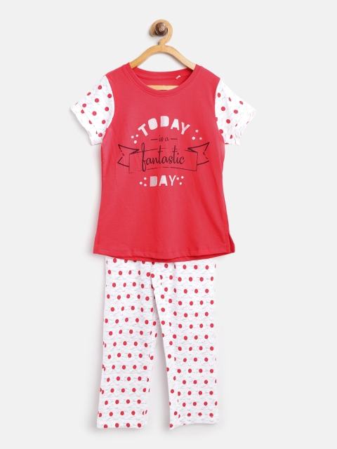 

Sweet Dreams Girls Red & Off-White Printed Night Suit 635278