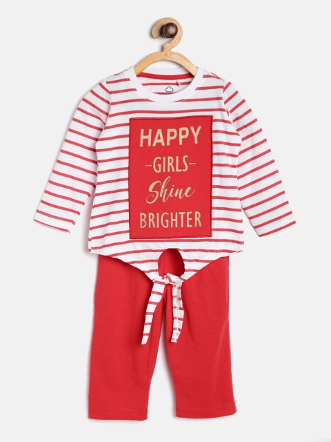 

Sweet Dreams Girls White & Red Striped Night Suit 621478