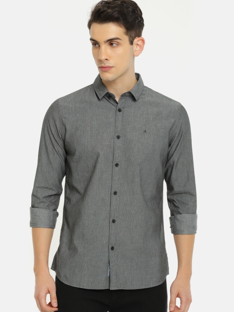 

Calvin Klein Jeans Men Grey Slim Fit Striped Casual Shirt