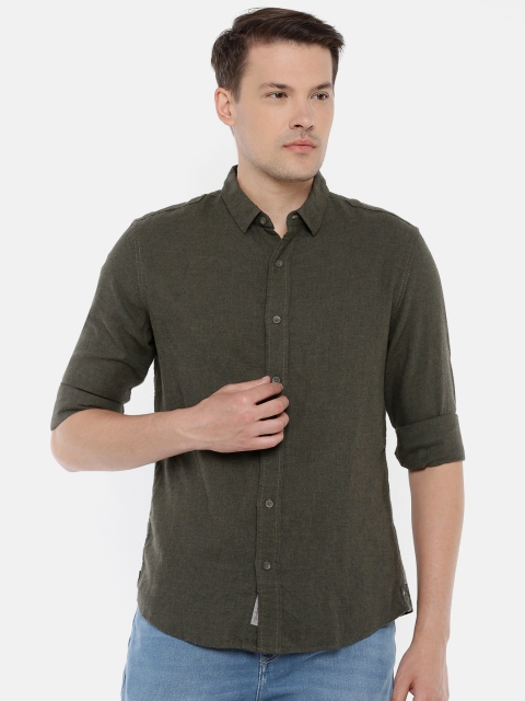 

Calvin Klein Jeans Men Olive Green Slim Fit Solid Casual Shirt