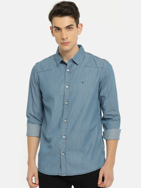 

Calvin Klein Jeans Men Blue Slim Fit Self Design Casual Shirt