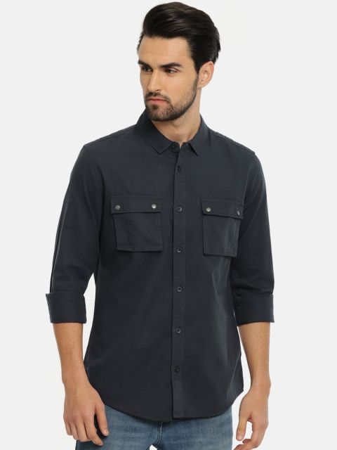 

Calvin Klein Jeans Men Navy Blue Slim Fit Solid Casual Shirt