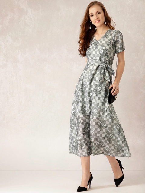 

Libas Women Grey Checked Wrap Maxi Dress