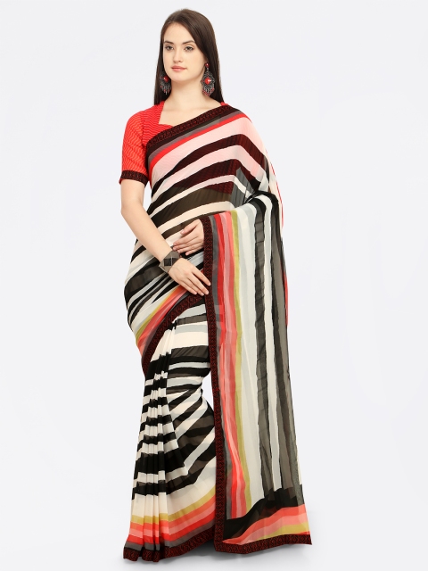 

Shaily Black & Red Pure Georgette Striped Saree