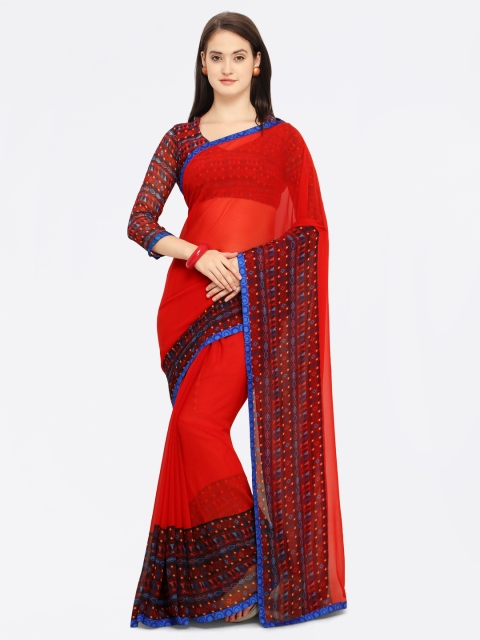 

Shaily Red & Multicoloured Pure Georgette Printed Saree