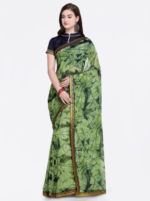 

Shaily Green Printed Pure Georgette Saree