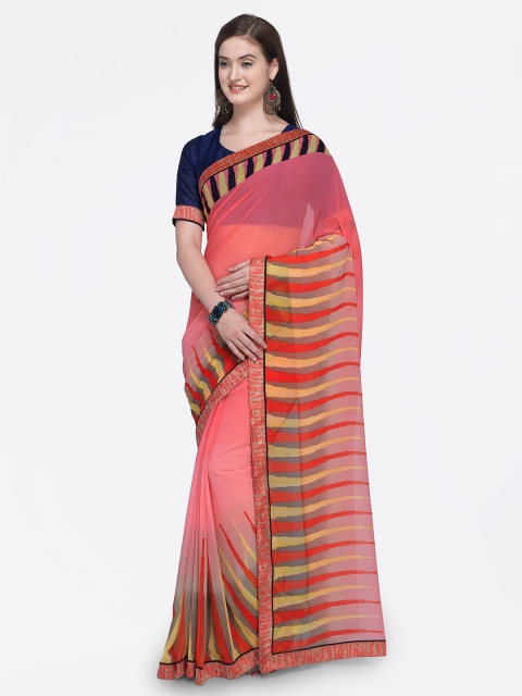 

Shaily Pink & Red Pure Georgette Printed Saree