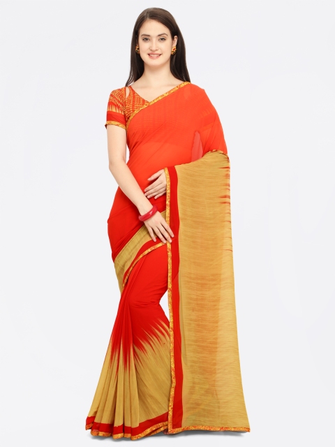 

Shaily Orange & Beige Pure Georgette Printed Saree