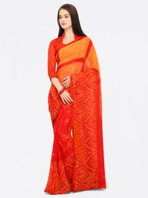 

Shaily Red & Yellow Pure Georgette Printed Saree