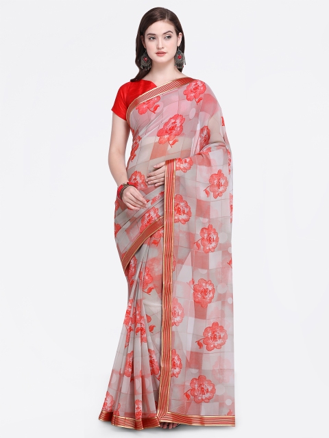 

Shaily Grey & Red Pure Georgette Printed Saree