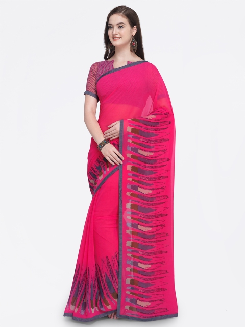 

Shaily Pink & Navy Blue Pure Georgette Printed Saree