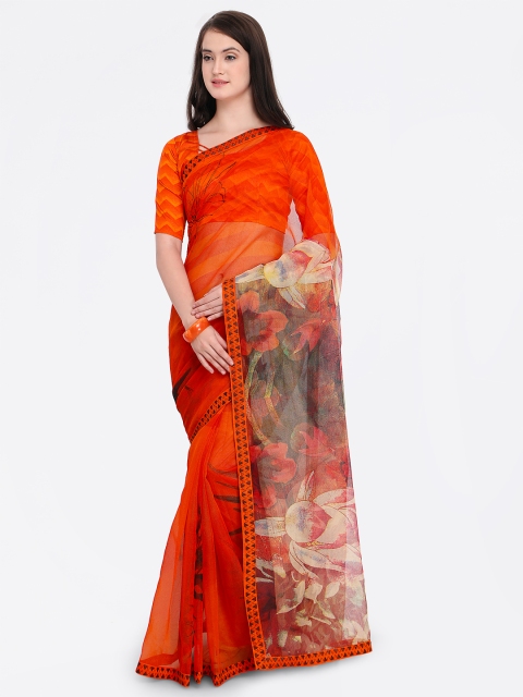 

Shaily Orange & Red Cotton Blend Printed Saree