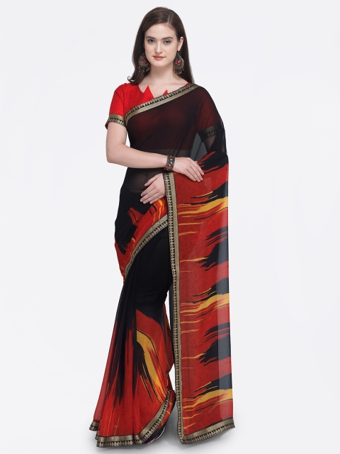 

Shaily Black & Red Pure Georgette Printed Saree