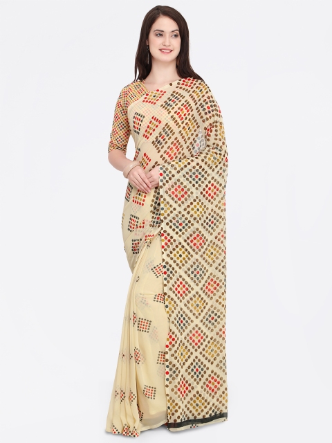 

Shaily Cream-Coloured Printed Pure Georgette Saree