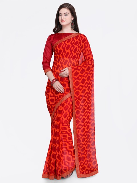 

Shaily Red & Orange Pure Georgette Printed Saree