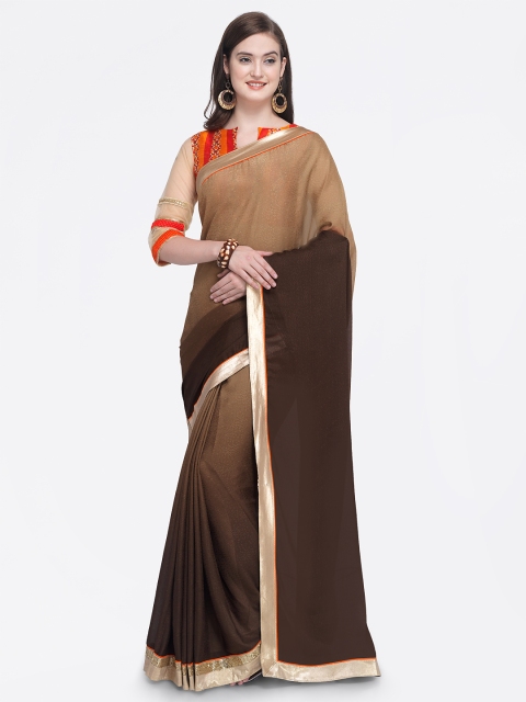 

Shaily Brown & Beige Pure Georgette Solid Saree
