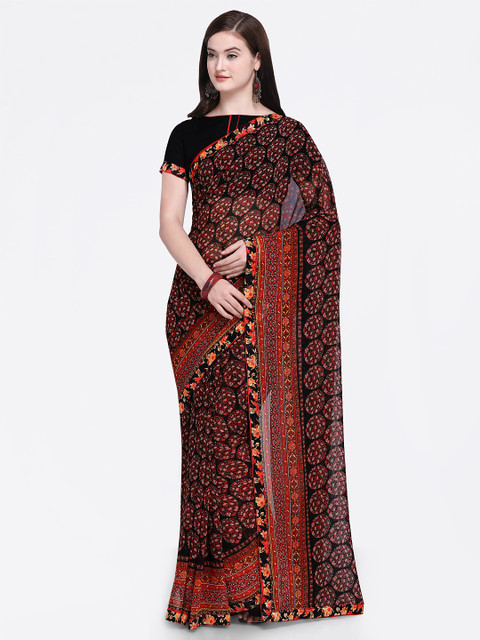 

Shaily Black & Brown Pure Georgette Printed Saree