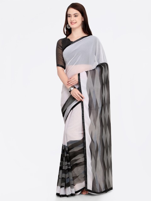 

Shaily White & Black Pure Georgette Printed Saree